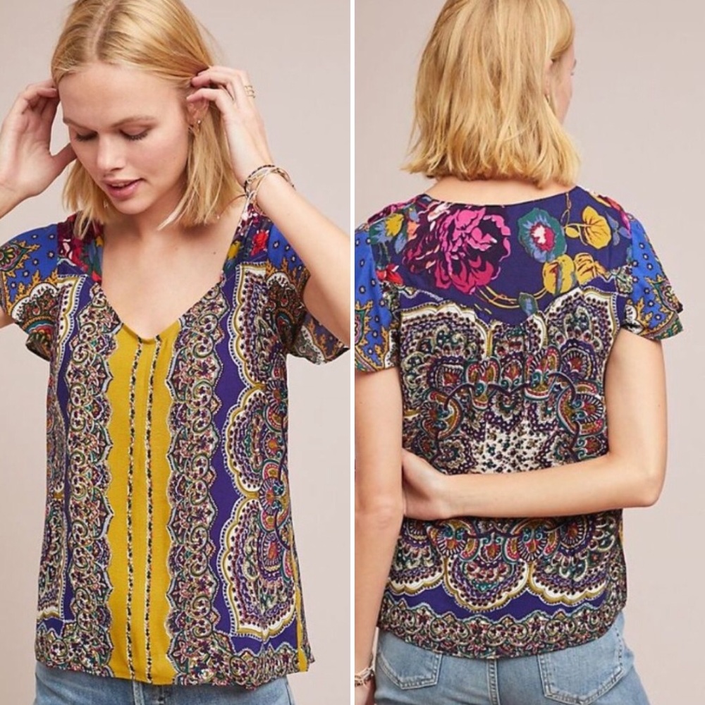 Anthropologie | Teresita Scarf-Print Blouse